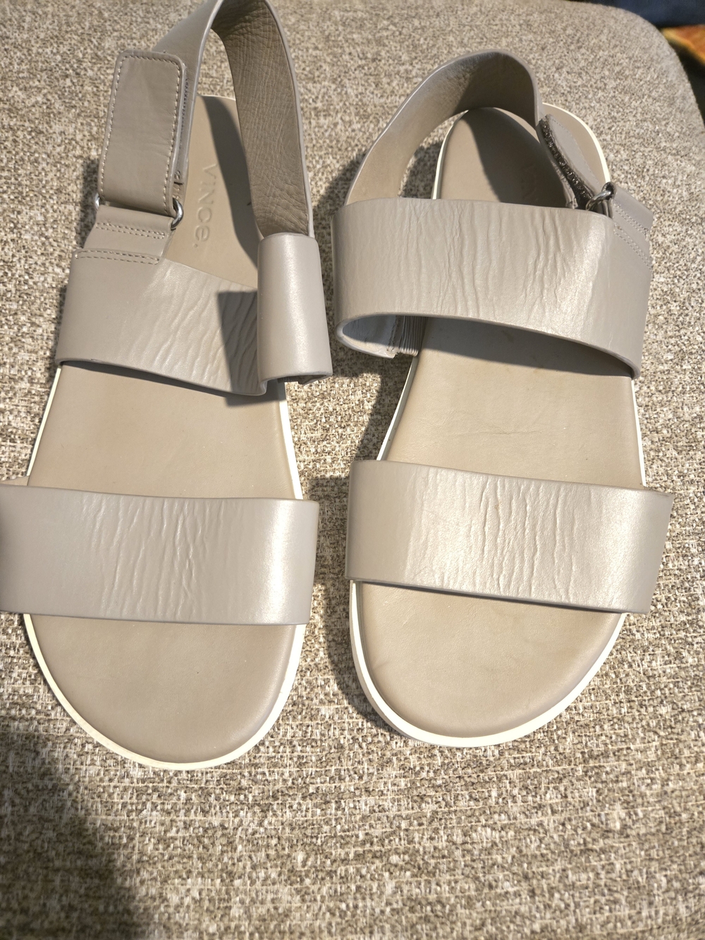 Vince Neutral Taupe Leather Double-Strap Slingback Sandals